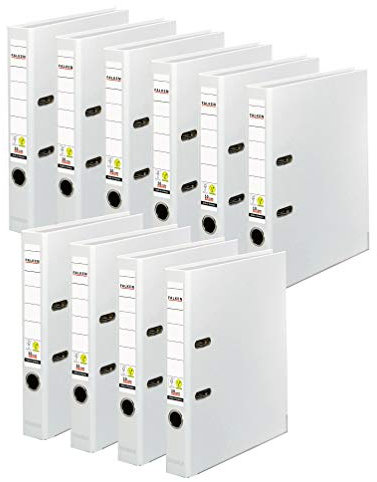 Original Falken 10er Pack PP-Color Kunststoff-Ordner. Made in Germany. 5 cm breit DIN A4 weiß Vegan Ringordner Aktenordner Briefordner Büroordner Plastikordner Schlitzordner