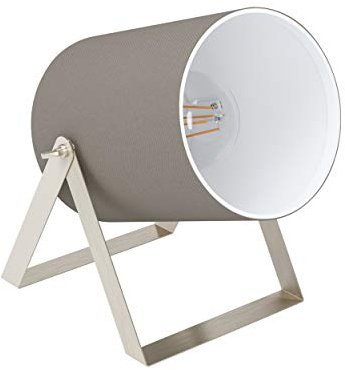 EGLO Tischlampe Villabate 1, 1 flammige Tischleuchte Vintage, Nachttischlampe aus Stahl und Textil, Wohnzimmerlampe in Nickel-Matt, Taupe, Weiß, Lampe mit Schalter, E27 Fassung