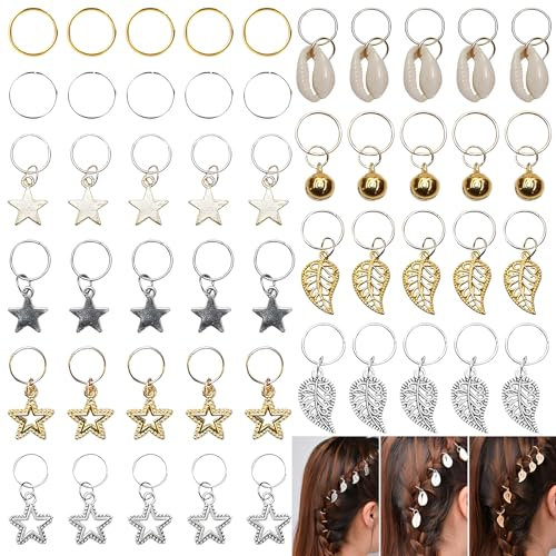 50 Pcs Dreadlock Schmuck, Haar Schmuck Ringe Dekorationen Anhänger, Haar Ringe DIY Haar Geflecht Ringe Dreadlocks Metall Haar Manschetten Haar Geflecht Clips(Gold, Silber)