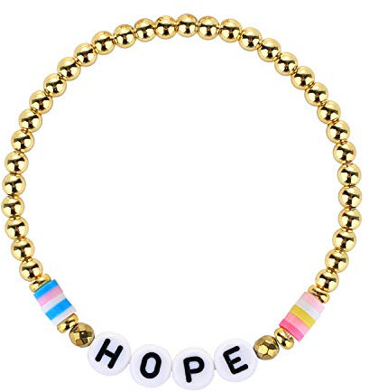 KELITCH Bunte Elastische Armbänder Gold Metall Perlen Armbänder Gemischte Alphabet Perlen Charm Armbänder (Hope 5C)