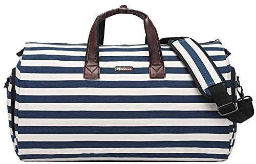 Modoker Kleidersack mit Kulturtasche, Handgepäcktasche für Damen und Herren - 2-in-1 Hängender Koffer, Anzug, Reisetaschen, blau gestreift, 45L,