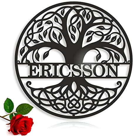 Personnalisé Arbre de vie decoration mural Art Mural en Métal Acrylique Bois Signe de Famille d'intérieur Nom de Familie Cadeau pour les couples Anniversaire de mariage Personnalisable Plaque de porte