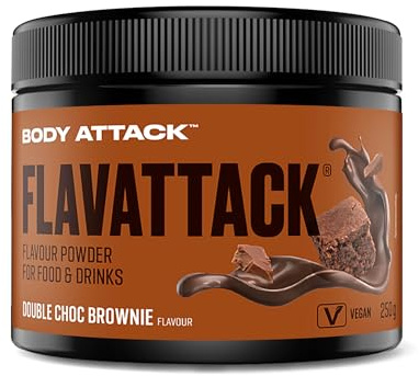 Body Attack Flavattack Double Choc Brownie 250 g | Flavour Pulver für Müsli, Rice Pudding, Haferflocken, Drinks etc. - Geschmackspulver ohne Palmöl, Aspartam, Gluten
