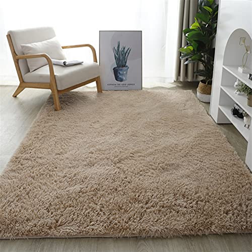 Lifup Teppich Shaggy Anti Rutsch Pflegeleicht, Rechteck Langflor Teppich für Wohnzimmer Schlafzimmer Kinderzimmer Hell Kamel 100 x 160 cm