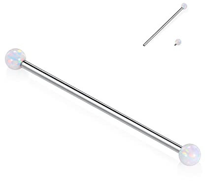 GAGABODY Piercing industriel en titane G23 14 G pour homme et femme avec boule/opale industrielle filetée extérieurement 38 mm, Métal, Pas de gemme