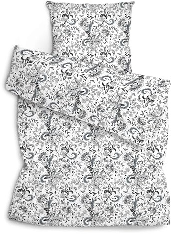 Amilian Bettwäsche Set 2-teilig 135x200 cm + 80x80 cm - 100% Baumwolle, weich, pflegeleicht, für Kinder; Jugendliche; Erwachsene - modernes Design - Folk Grau