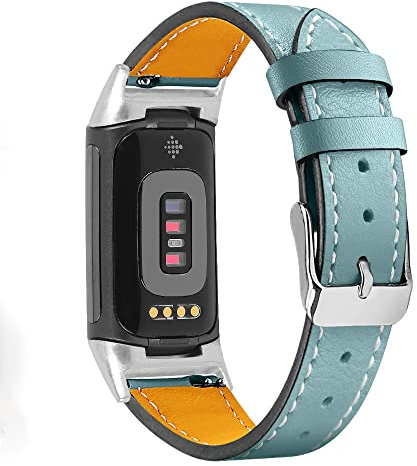 Gimuk Kompatibel Mit Fitbit Charge 6/5 Armband - Echtes Leder, Verstellbares Sportarmband für Damen und Herren, Ersatzarmband für Tracker, Klein und Groß (Blau)