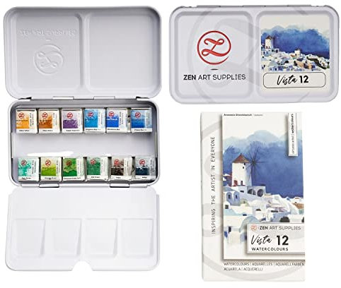 Professionelle ZenART Aquarellfarben - Metallpalette Tragbares 12er Set, Leuchtende Wasserfarben für Künstler auf Reisen