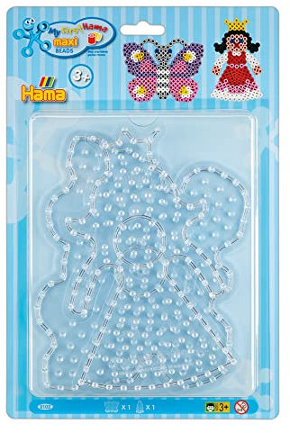 Hama Perlen 8102 Stiftplatten 2er Set für Maxi Bügelperlen mit Durchmesser 10 mm, Motive Schmetterling und Prinzessin in transparent, kreativer Bastelspaß für Kinder und Jugendliche