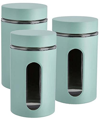 for friends Aufbewahrungs-Set aus Edelstahl in Mint, mit Sichtfenster aus Glas, inkl. Deckel, Frischhaltedose Vorratsdose Aufbewahrungsbehälter für Lebensmittel - Set: 3x18 cm