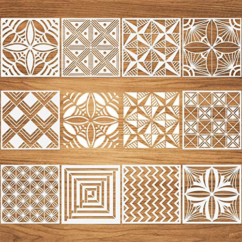 OOTSR 10 Stück Schablonen Wandgestaltung Set, 15x15CM Zeichnung Malschablonen DIY Schablonen der Geometrische, Kunststoff Vorlagen für Scrapbooking Holz Boden Möbel Fliesen Leinwand Deko