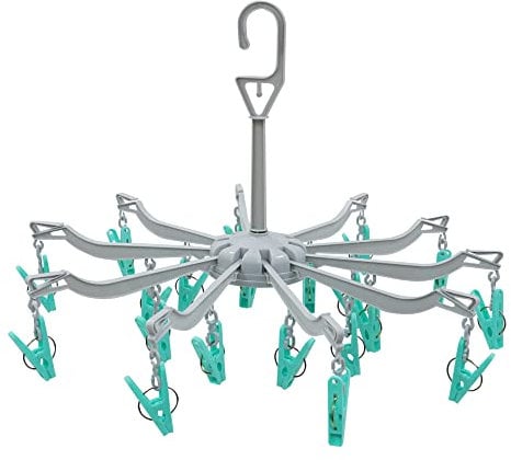 JVL 10 Arm Folding Sock Dryer Complete with 20-Piece Pegs, Aqua, Grey, White, One Size, 19-294