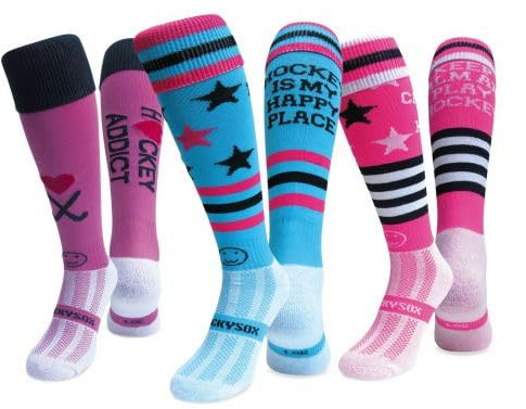 Wacky Limited - Calzini da hockey da hockey con 3 paia di risparmiatori al ginocchio, Multicolore, Taglia unica