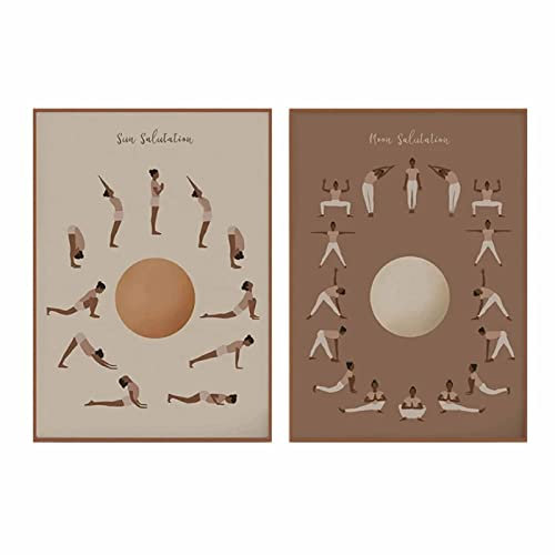 AIVYNA Yoga Sonnengruß & Mondgruß Himmlische Poster Und Drucke Yoga Posen Leinwand GemäLde Wandkunst Bild BüRo Wohnkultur Rahmenlos