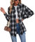 Buliezy Chemise Femme a Carreaux Manche Longue Chemisier élégant Chemise Classique Coton Plaid Veste,Noir,XXL