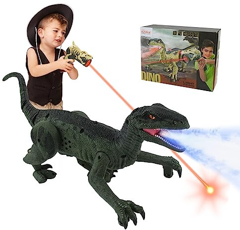 Surplex Ferngesteuertes Dinosaurierspielzeug,Elektronisches realistisches Laufspielzeug mit LED-Licht Brüllen, RC Dinosaurier Roboter Spielzeug Geschenke für Jungen Kinder