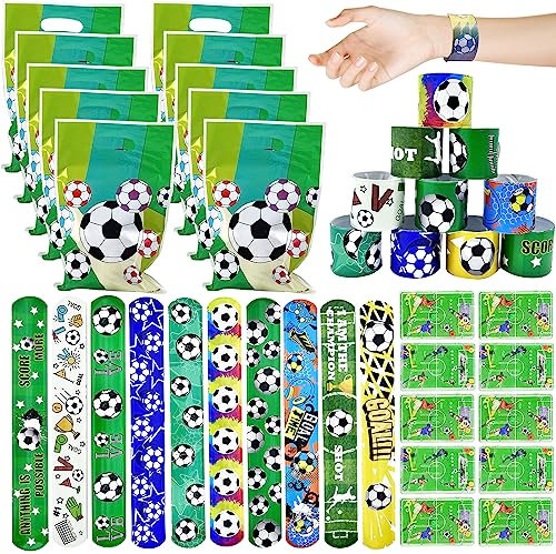TECHEEL Fussball Kindergeburtstag Deko 10*Fussball Armband+10*Fußball Thema Geschenktüten+10*Flipperspiel Fußball, Fussball Mitgebsel Jungen, für Geburtstag Party Fußball Motto Party Favors