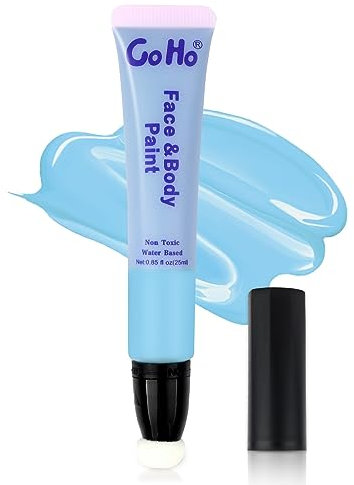 Go Ho Light Blue Face Paint Cream Water Based Washable,Light Blue Face Body Paint Wand with Cushion Applicator for Halloween Cosplay SFX Sally Makeup