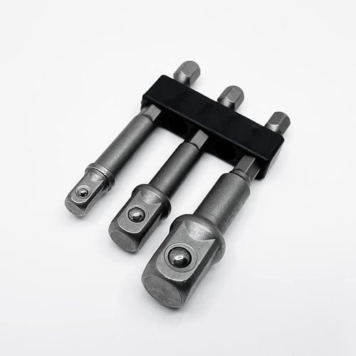 Power Drill Socket Driver Adapter Set – 3 PCS (1/4, 3/8, 1/2) Hex Shank Impact Driver Extensions – Chrome Vanadium Steel, Converts Drill to Socket Wrench for Nuts & Bolts