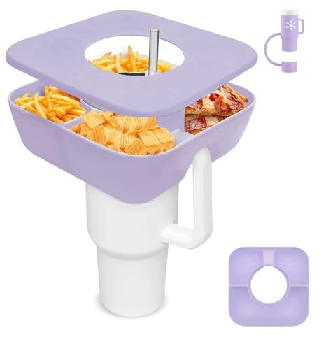 ZONYEE Snack Bowl with Cover for Stanley 40oz Tumbler with Handle, Silicone Snack Tray Snack Ring for Stanley Cup Accessories, Suitable for Car Cup Holder or Outdoor, Orchid