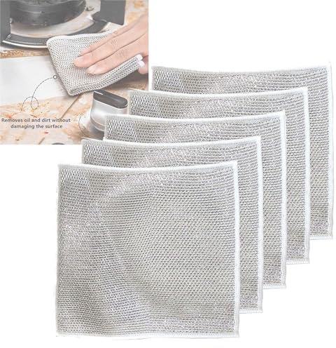 INOMAK Multifunctional Non-Scratch Wire Dishcloth, Multipurpose Non-Scratch Scrubbing Wire Dishwashing Rags, Non Scratch Scrubbing Pads (5PCS)