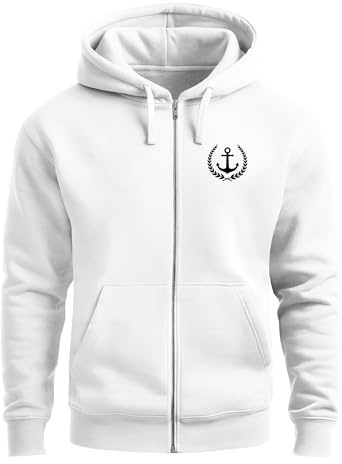 Neverless® Herren Sweatjacke mit Kapuze Zip-Hoodie Motiv Anker Meer Boot Männer Fashion Streetstyle
