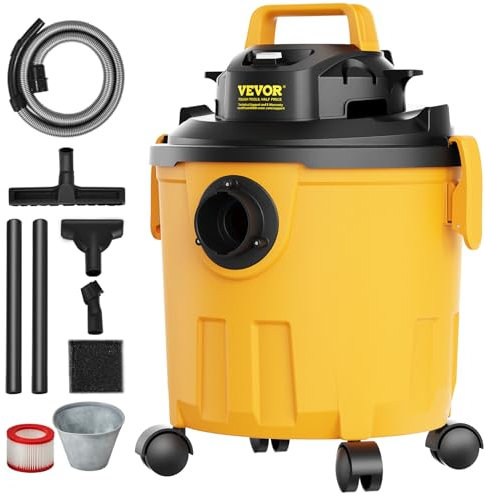 VEVOR Aspirateur eau et poussière 18 L, aspirateur d'atelier sec humide portable léger, 6 CV max, aspiration et soufflerie efficaces avec buse, roulettes, pour tapis, débris, poils d'animaux, orange