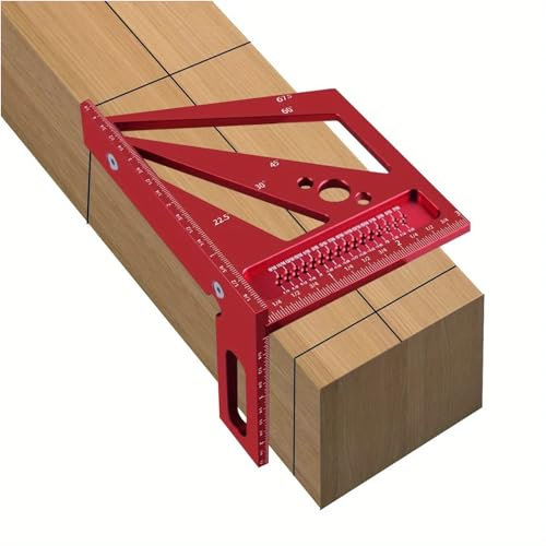 Multi-Angle 3D Measuring Ruler, Metric/Imperial Layout Measurement Square 22.5°/30°/45°/60°/67.5°/90° Square Ruler Protractor for DIY, Engineers, Woodworking (Imperial Red)