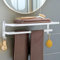 yozhch Porte-Serviettes de Salle de Bain avec Crochets, Support Mural Pliable, Porte-Serviettes Blanc à 2 Niveaux avec étagère, Adhésifs sans Clous/Installation de perçage, Aluminium (58cm)