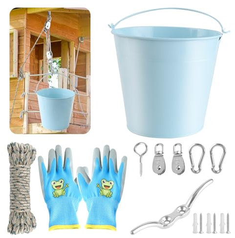 EclipseGuard Poulie pour enfants, cabane dans l'arbre, 13 pièces, tour de jeu, accessoires de jardin pour enfants, accessoires pour cabane dans les arbres, tour de jeu, poulie avec câble de seau,
