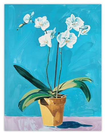 Artery8 White Orchid Flower Pot Painting Living Room Extra Large XL Wall Art Poster Print