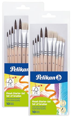 Pelikan 700405 Pinsel Starter-Set mit 5 Haar- und 5 Borstenpinseln, Beige,(2er Set)