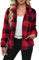 BesserBay Winter Damen Taschen Reißverschluss Warm Fleece Jacke Weich Outdoor Plüschjacke Rot Schwarz Karo XL
