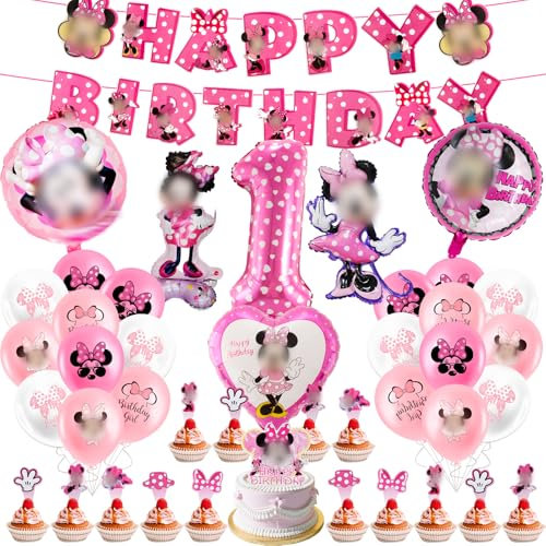 Luclay MN Luftballons Minie Kinder Geburtstag Deko Mädchen - 52Pcs Geburtstagsdeko Hintergrund, Latexballons Tortendeko Geburtstag, Folienballon Minie Mouse für Party, Kindergeburtstage