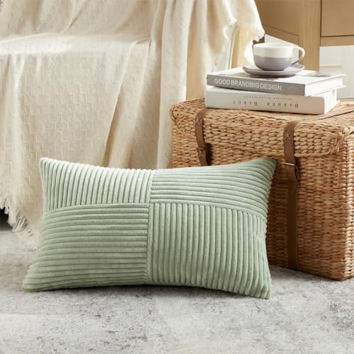 FDTERN 1 Stück Salbeigrün Kissenbezug 40x80 cm Weich Kordsamt Kissenbezüge Kissenhülle Dekokissenbezug Sofakissen Dekokissen Boho Deko für Sofa Schlafzimmer Wohnzimmer Balkon (Ohne Kissenfüllung)