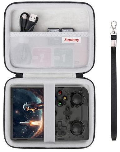 Supmay Hard Carrying Case for RG40XXV/G350/RG35XX/RG405V/RG406V Retro Handheld Game Console, Retro Game Travel Storage Holder with Mesh Bag for SD Card, USB Charging Cable, User Manual, Black
