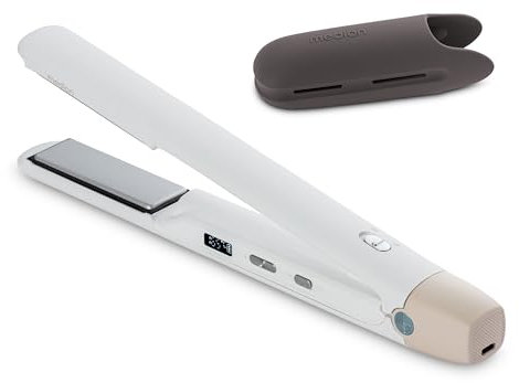 MEDION HS2 Plancha de pelo sin cable con pantalla (indicador de temperatura y batería, 5 posiciones de calor regulables, placas flexibles de cerámica/turmalina con sensor de temperatura