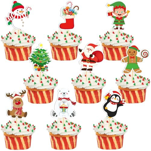 SANNIX Christmas Party Decorations, 72Pcs Cupcake Toppers Toothpicks Xmas Tree Santa Snowman Picks Cake Decorations for Party Home Holiday Supplies