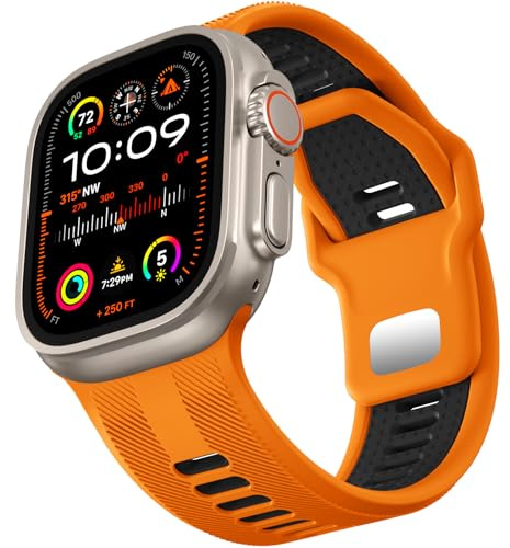 Dirrelo Compatible with Apple Watch Ultra 2 Strap 49mm 46mm 45mm 44mm 42mm Men, 26mm Wide Sport Soft Silicone Band for iWatch Ultra 2 Ultra 3 Strap SE 2 3 Series 11 10 9 8 7 6 5 4 3 2 1,Orange/Black