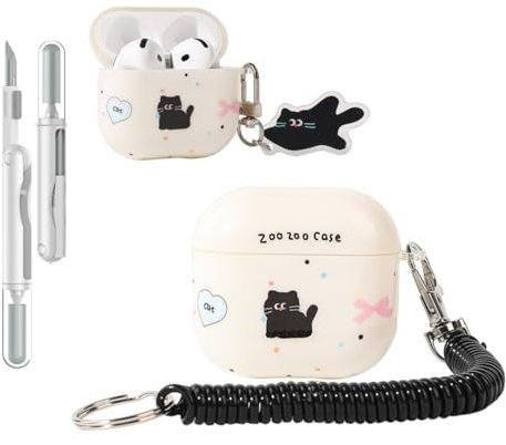Folaxshoo Kompatibel mit AirPods 4 Generation Cute Cartoon Funny Case Cover mit Reiniger Kit (Black Cat)