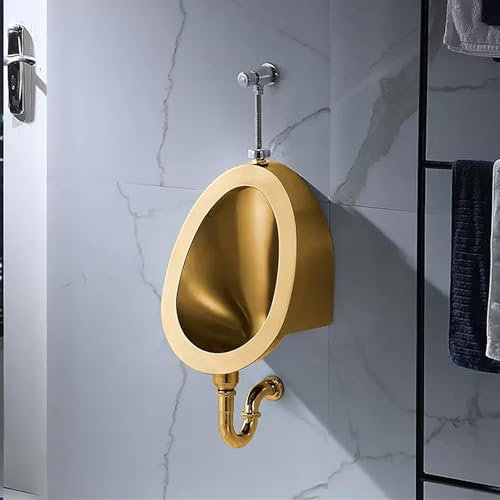 CAFIEDR Urinario de Pared para Hombre, urinario de Acero Inoxidable 304 con válvula de Descarga Manual, urinario de Descarga Comercial de Alta eficiencia, para baño, ho(Fila de la Pared Dorada)