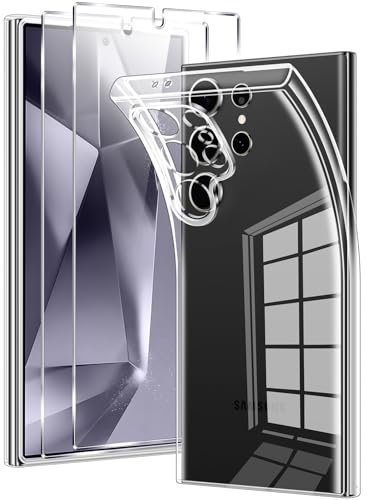 Vauki Coque pour Samsung Galaxy S24 Ultra 5G avec 2 Pièces Verre Trempé, Transparente Mince Souple TPU Silicone Étui, Antichoc Anti-Rayures Bumper Housse Protection Case pour Samsung S24 Ultra 6.8