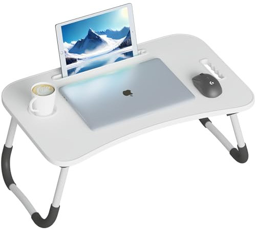Ronistar Laptop Desk, Laptop Bed Table with Foldable Legs & Cup Slot, Reading Holder Notebook Stand Breakfast Bed Tray Book Holder for Sofa, Terrace, Balcony