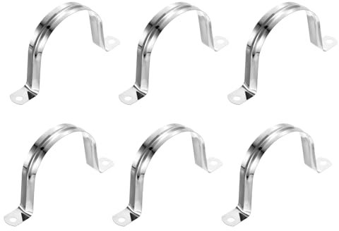 sourcing map 6Pcs Rigid Pipe Straps, 70mm(2.76) 201 Stainless Steel 2 Hole U-Shaped Bracket Tube Hanger Pipe Clamps for Fixing Pipe Cable