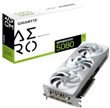 GIGABYTE GeForce RTX 5080 AERO OC SFF 16G Graphics Card, WINDFORCE Cooling System, 16GB 256-bit GDDR7, GV-N5080AERO OC-16GD Video Card, Compatible with Desktop