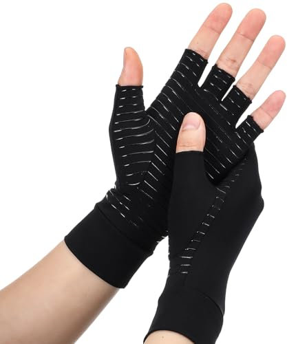 JIEYAO Kupfer Arthritis Handschuhe, Arthrose handschuhe mit Kupfer Rheuma Kompressionhandschuhe Herren Damen Fingerlose Handschuhe Arthriti Gaminghandschuhe für Rheumatoide & Osteoarthritis(L)