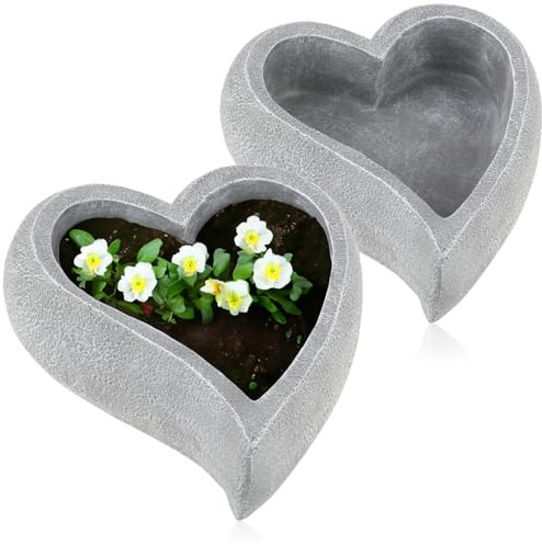com-four® 2X Deko-Herz zum Bepflanzen - große Pflanzschale als Grabschmuck, für Garten oder Terasse - liebevolle Grabdekoration - Pflanztopf in Herzform als Grabbeigabe (2 Stück - Herz - 34x30cm)