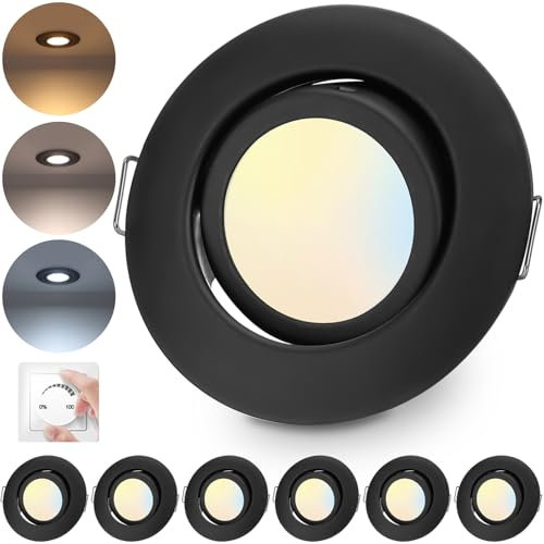 cloksh LED Einbaustrahler 230V Dimmbar Schwarz LED Spots 6W IP44 Einbauleuchten Schwenkbar Deckenspots,Warmweiß Neutralweiß Kaltweiß deckenleuchte für Badezimmer Küche Wohnzimmer,6er Set