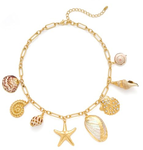 TOVABA Collier Coquillage Femme, Bijoux Dorés avec Charmants Coquillages et Etoiles de Mer, Design Élégant et Tendance Cadeau