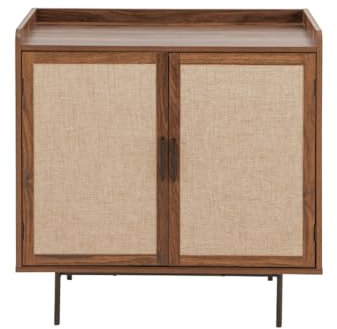Calicosy Anrichte mit 2 Türen, Nussbaum-Dekor mit Stofffronten – Aufbewahrungsmöbel für Wohnzimmer oder Schlafzimmer – Vintage-Design – kompakt und elegant – Kollektion Jetson – L 80 x T 39,5 x H 79